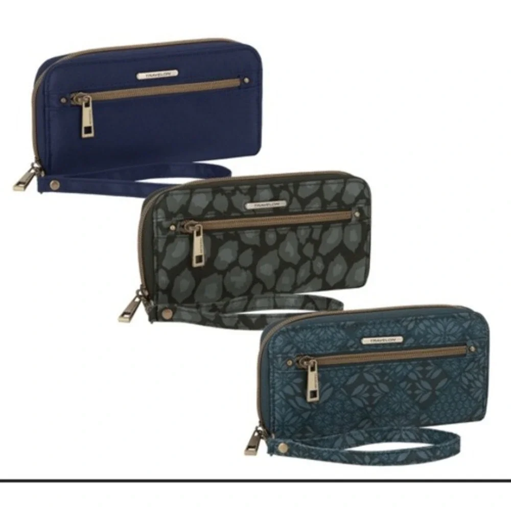 Travelon Set of‎ 3 RFID Wallets with Gift Boxes Blue Combo Zip Top Lined New